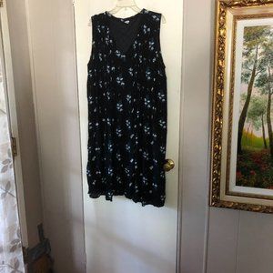 Plus Size Black Floral Gauzy Pleated Bodice Sleeveless Dress Size 2X